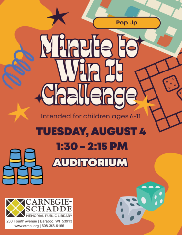 Pop Up for children ages 6-11: Minute to Win It Challenge