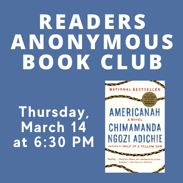 Readers Anonymous Slide with Americanah book cover