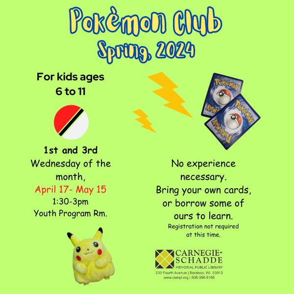 Pokemon Club, ages 6 to 11.