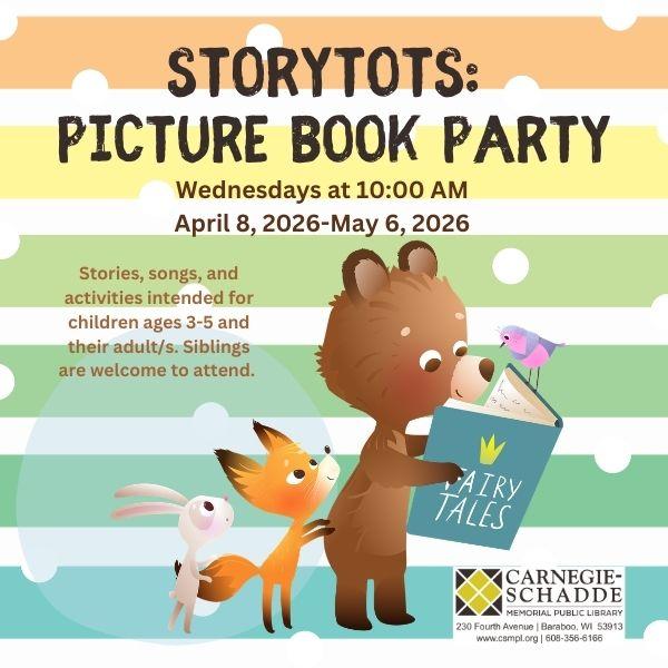 Bear and fox reading book with Storytots date and time
