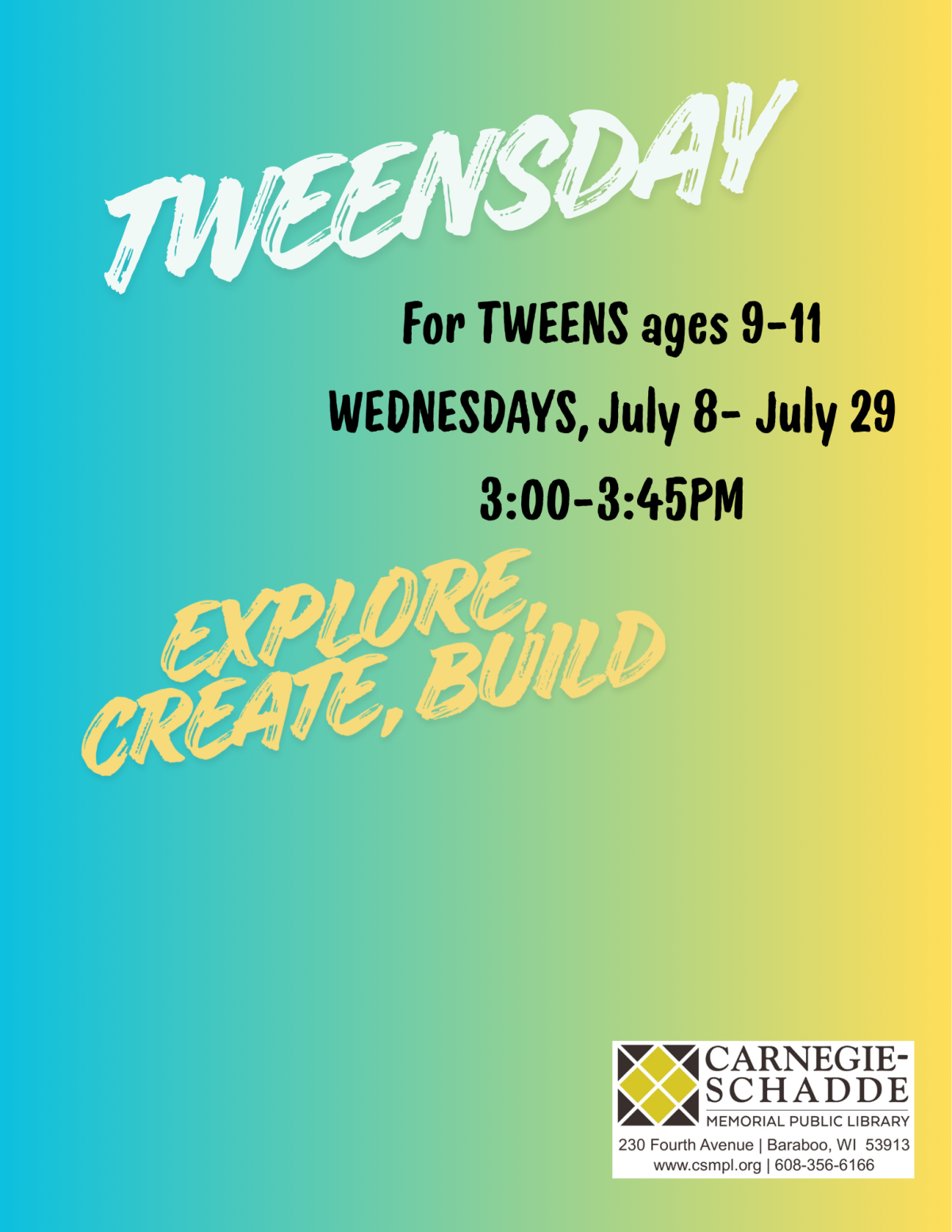 Tweensday for Tweens ages 9-11  